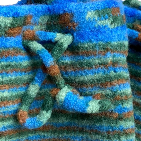 Felted Boiled Wool Multicolored Fall Aesthetic Striped Drawstring Bag Tote - Picture 6 of 9